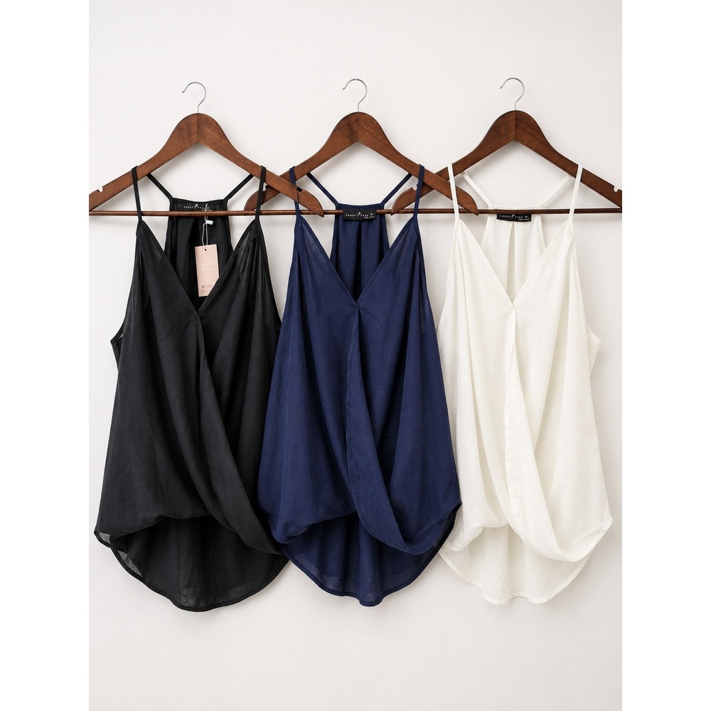 Emery Rose Womens Surplice Drape Tank Top Bundle Black Blue White Size M 3 Pack